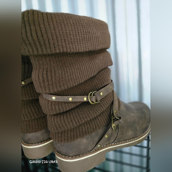 Brown Knit Cuff Boots with Buckle Detail BY: Justfab - Picture 5 of 6